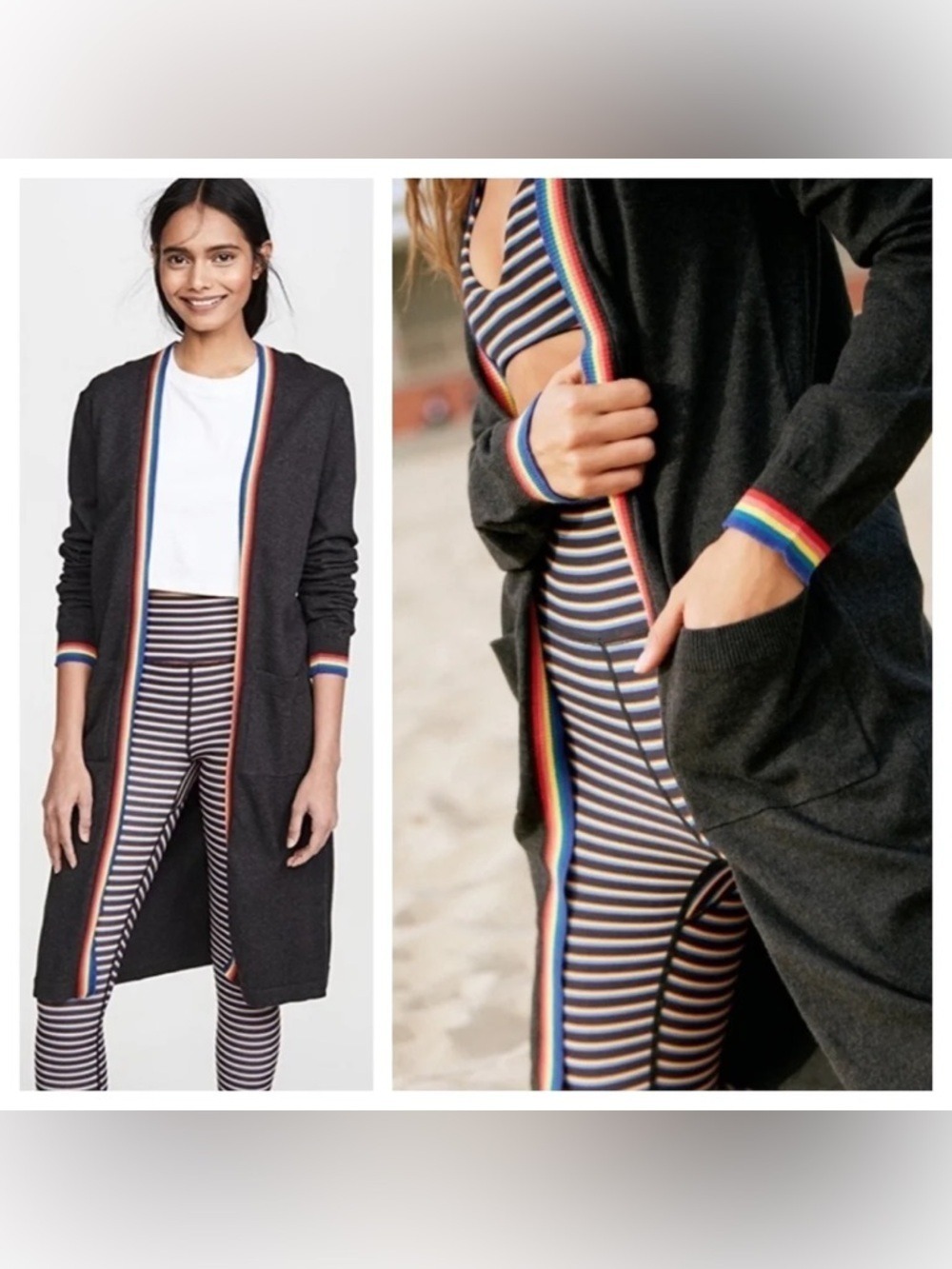 Spiritual Gangster Rainbow Calli Long Cardigan Sweater with Pockets Size L